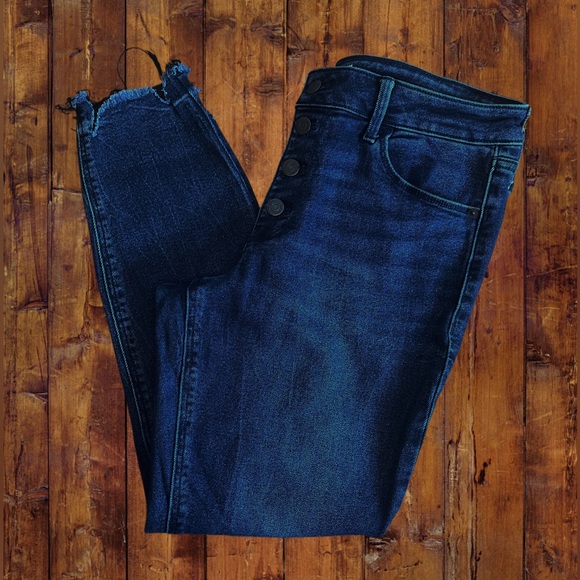 Old Navy Denim - Old Navy Blue Mid-Rise Button-Fly Rockstar Super Skinny Cut-Off Ankle Jeans